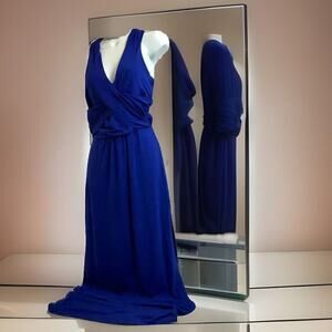 Poof Couture Dress Womens M Crisscross Maxi Electric Blue Long Slit Glamcore